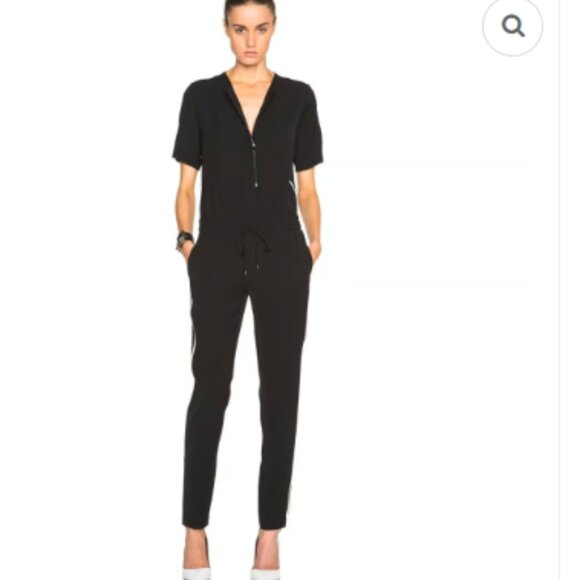 Vince Women's Contrast Trim Short Sleeve Jumpsuit Sz 2 Elastic Waist Black White - Picture 1 of 7